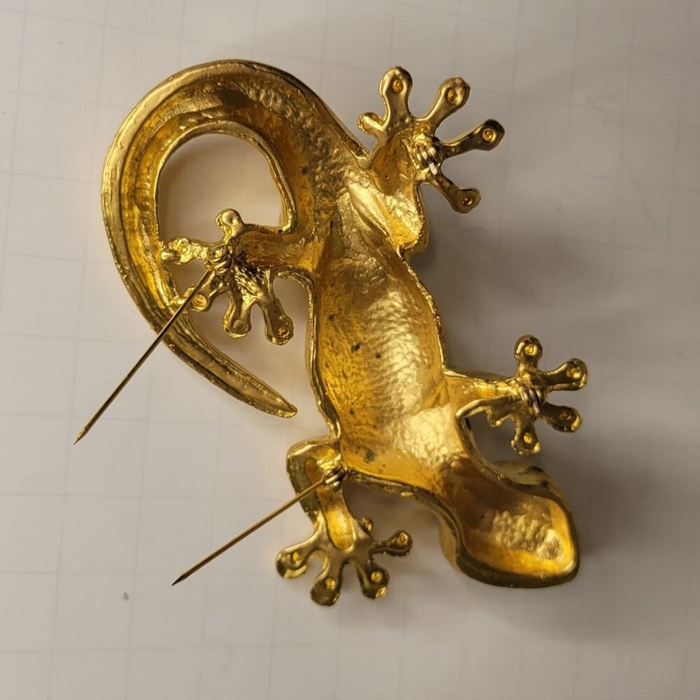 VintageVintage Gold Tone Gecko Lizard Brooch - Picture 3 of 12